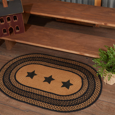 Farmhouse Jute Braided Rug Oval Stencil Stars 24